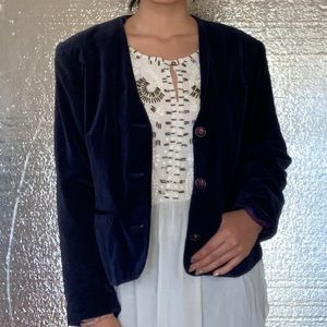 Vtg 90s blue velvet blazer
